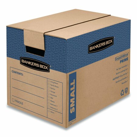 BANKERS BOX SmoothMove Prime Moving/Storage Boxes, Hinged Lid, RSC, Small, 12 in.x16 in.x12 in., Brown/Blue, 15PK 0062711